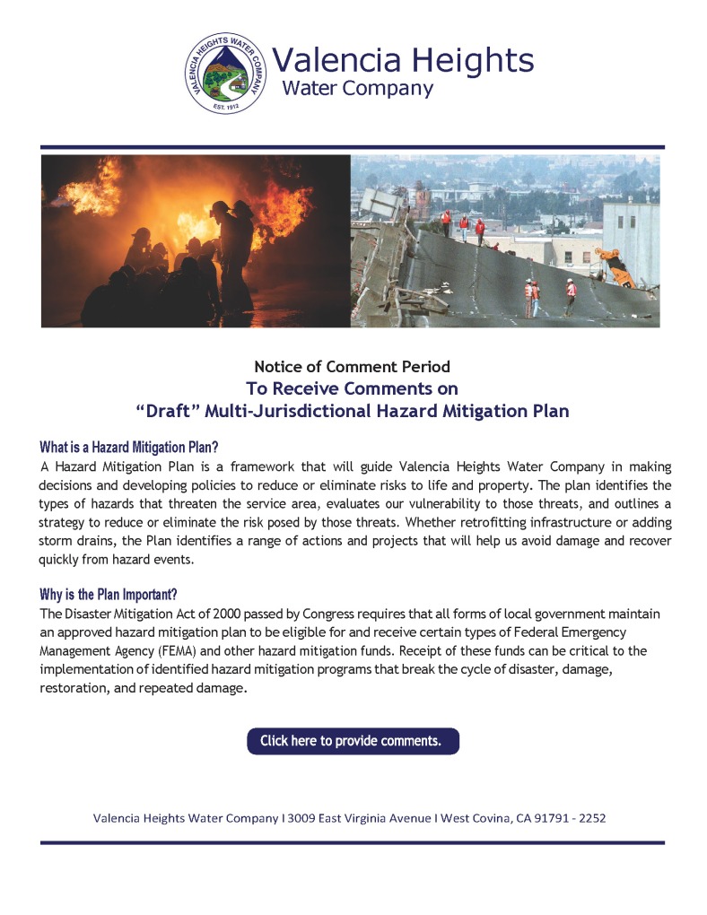 Notice of Comment Period  To Receive Comments on  “Draft” Multi-Jurisdictional Hazard Mitigation Plan 